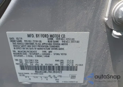 2019 Ford Ecosport Titanium из США, поврежденный, VIN MAJ6S3KL7KC283422